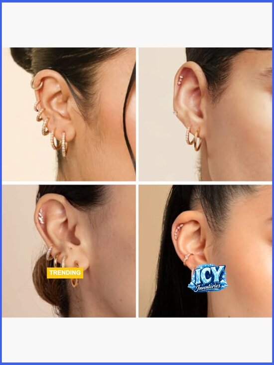 Cartilage Hoop Stack Set - 4 Pairs Gold & Silver Plated  Small Hoop Earrings Set 14K Gold Plated Sterling Silver Huggie Cartilage Tragus